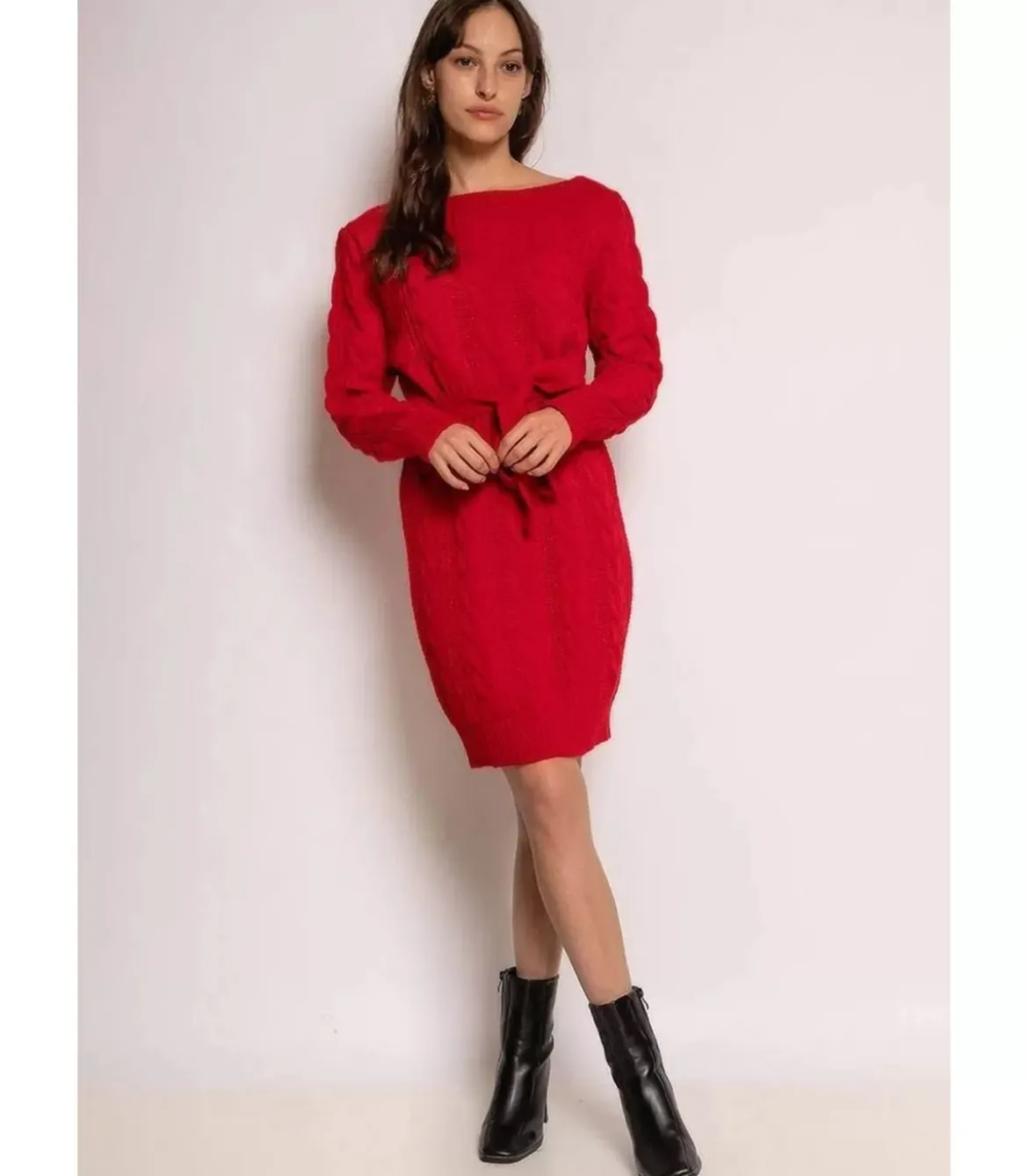 RZ Fashion punainen neulemekko vyöllä