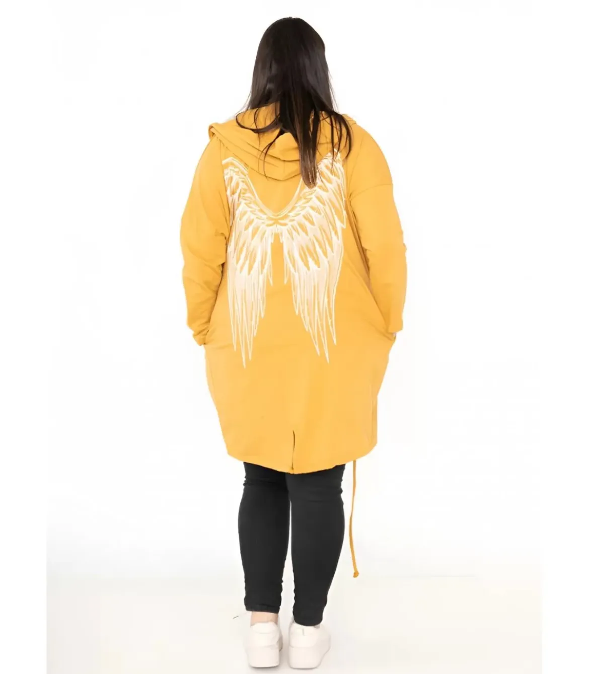 RZ fashion sinapinkeltainen pitkä paitatakki siivillä (plus size)