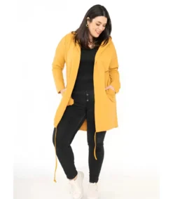 RZ fashion sinapinkeltainen pitkä paitatakki siivillä (plus size)