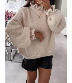Schilo-Jolie beige pehmeä väljä neule pussihihoilla