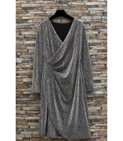 Shibelle hopeinen strassikoristeinen wrap-look v-mekko
