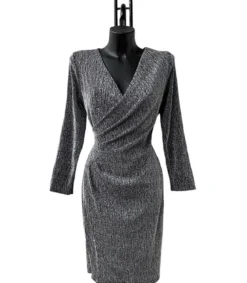Shibelle hopeinen strassikoristeinen wrap-look v-mekko