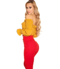 Sinapinkeltainen pitkähihainen lyhyt wrap-look latinapaita