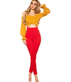 Sinapinkeltainen pitkähihainen lyhyt wrap-look latinapaita