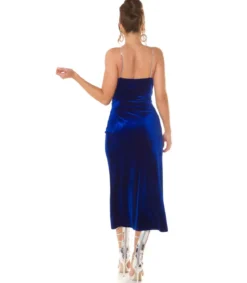 Sininen samettilook wrap-look v-mekko ketjuolkaimilla