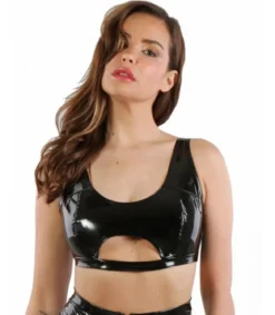 Soisbelle musta lyhyt cut out latex look toppi