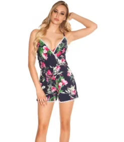 Tummansininen kukkakuvioinen v-playsuit