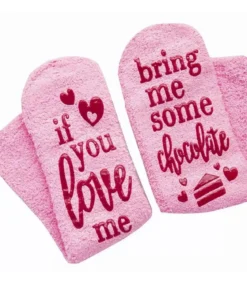 Vaaleanpunaiset if you love me suklaaprintilliset pörrösukat