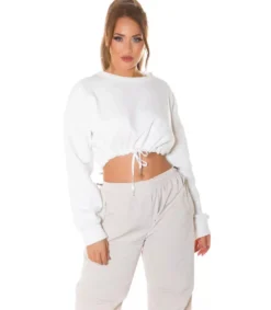 Valkoinen crop collegepaita nauhoilla