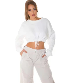 Valkoinen crop collegepaita nauhoilla