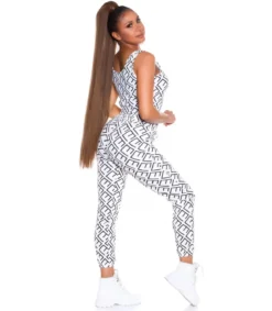 Valkoinen crop top printtikuvioinen joggerisetti