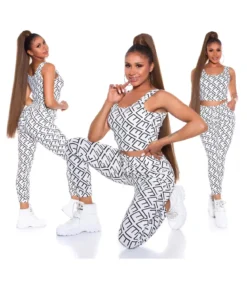 Valkoinen crop top printtikuvioinen joggerisetti