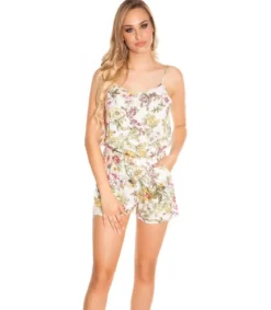 Valkoinen kukkakuvioinen playsuit