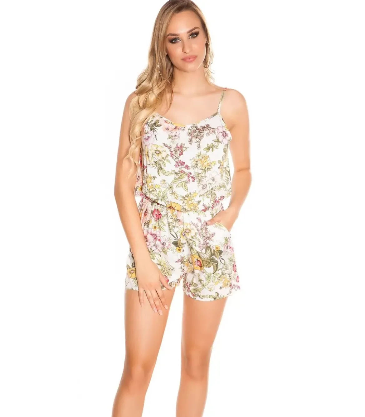 Valkoinen kukkakuvioinen playsuit