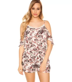 Valkoinen printtikuvioinen playsuit olkahalkioilla