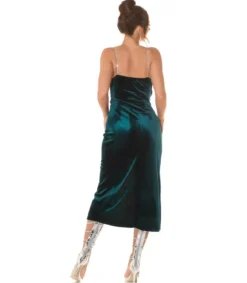 Vihreä samettilook wrap-look v-mekko ketjuolkaimilla