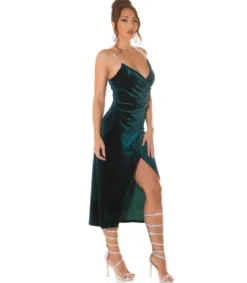 Vihreä samettilook wrap-look v-mekko ketjuolkaimilla