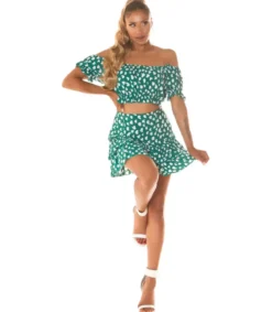 Vihreävalkoinen off-shoulder hamesetti