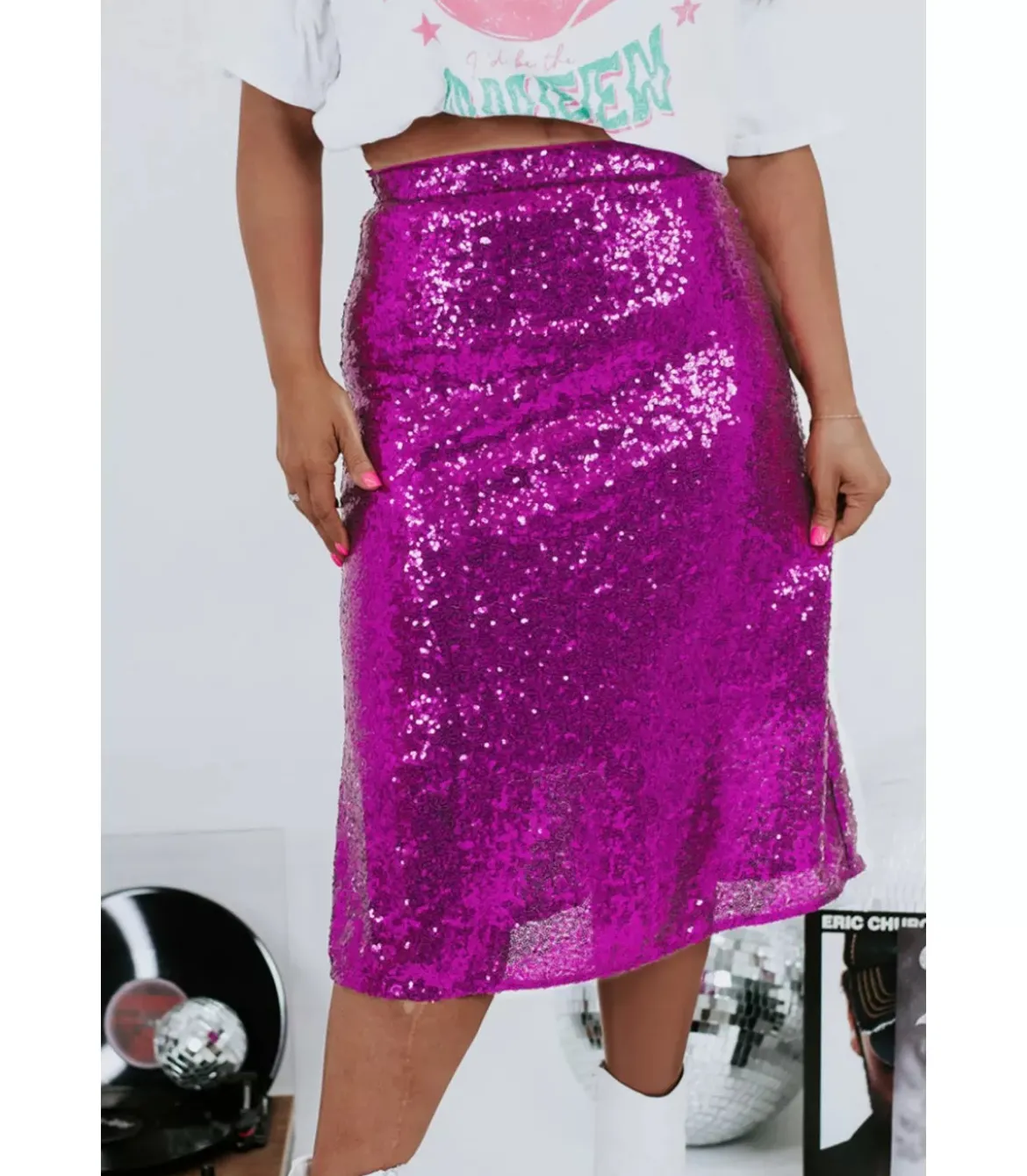 Violetti polvipituinen paljettihame (plus size)