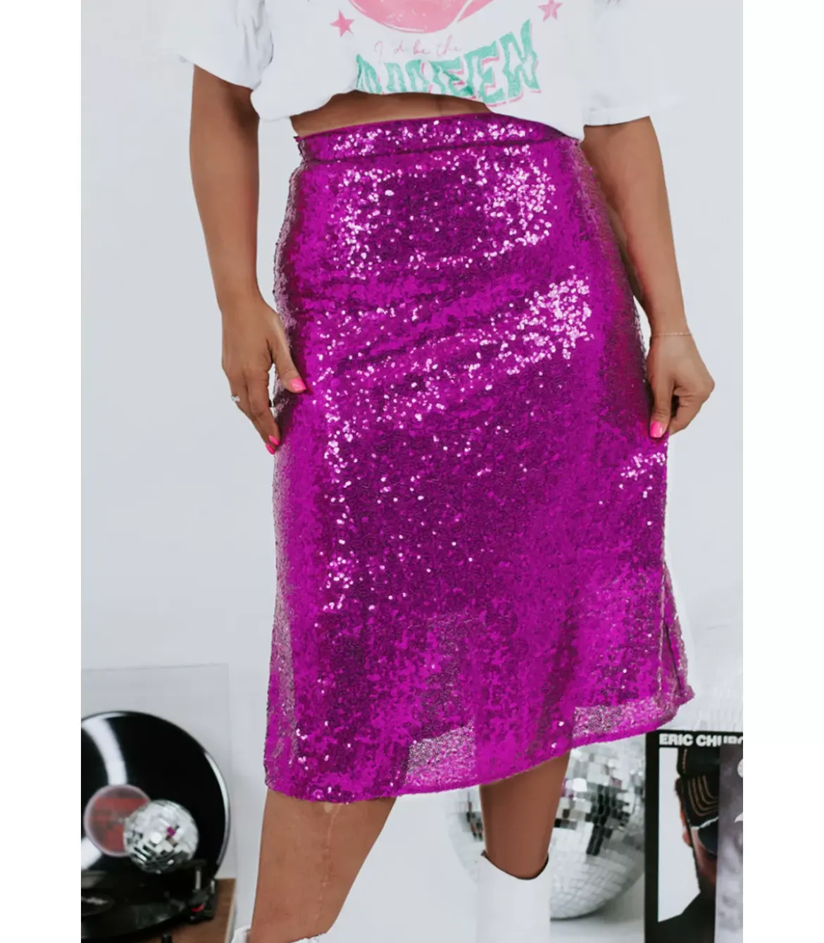 Violetti polvipituinen paljettihame (plus size)