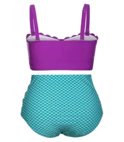 Violettisiniset korkeavyötäröiset aaltoilevat merenneitobikinit