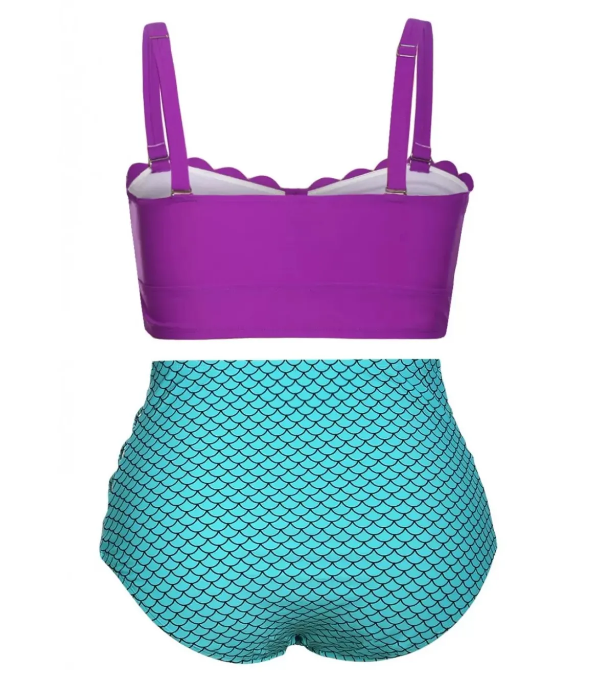 Violettisiniset korkeavyötäröiset aaltoilevat merenneitobikinit
