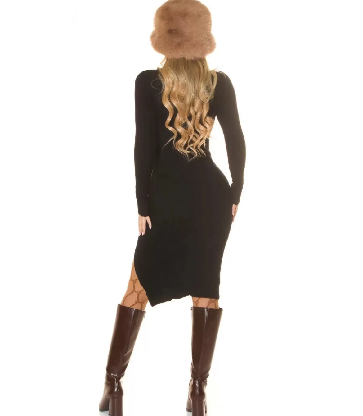 WHOO musta neulemekko halkiolla
