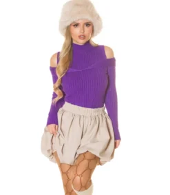 Whoo violetti korkeakauluksinen neule olkahalkioilla