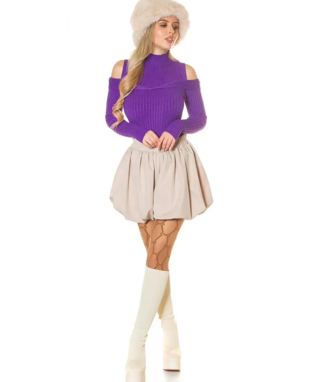 Whoo violetti korkeakauluksinen neule olkahalkioilla