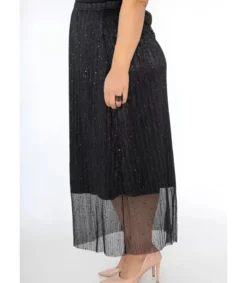 2W Paris musta paljettikoristeinen mesh-maksihame (plus size)