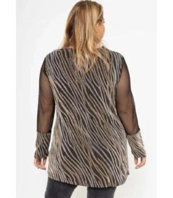2W Paris pitkähihainen kultainen glitterpaita mesh-hihoilla (plus size)