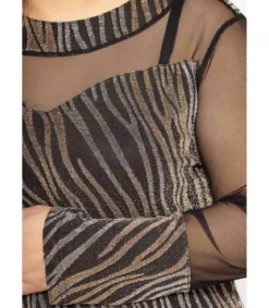 2W Paris pitkähihainen kultainen glitterpaita mesh-hihoilla (plus size)
